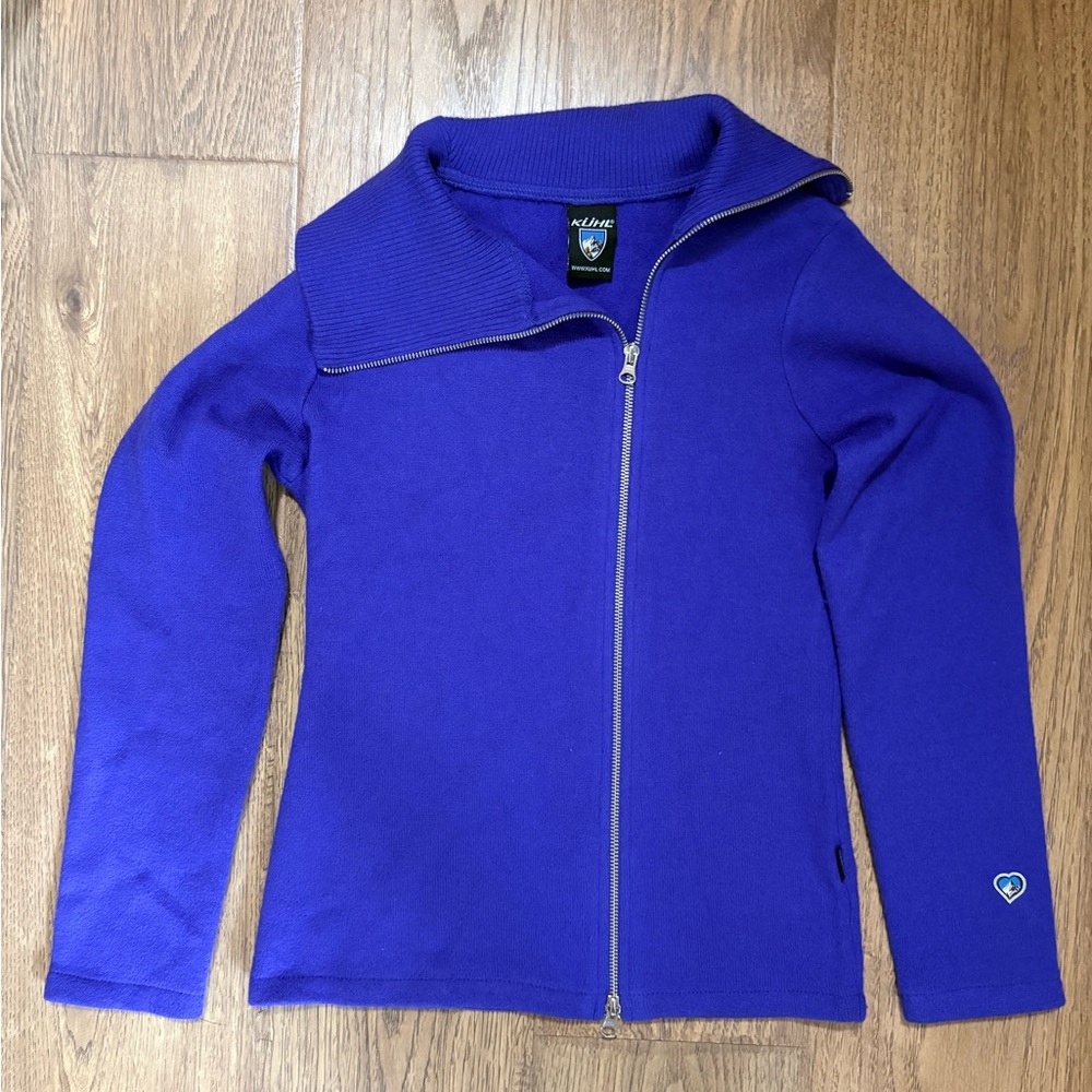 Kuhl Blue Prague Asymmetrical  Full-Zip Soft 100% Merino Wool Sweater size small